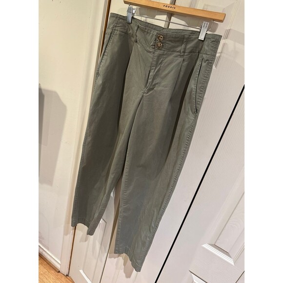 A New Day Olive Green High Rise Pleated Chino Pants Stretch Cotton Lyocell 14 - Picture 6 of 12